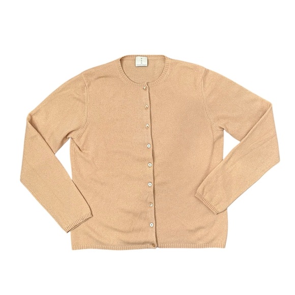 MAG for Bloomingdale’s Classic Crewneck Button-Front Tan Cashmere Luxe Cardigan - Picture 6 of 9